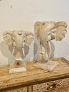Tête d'éléphant sculptée en bois blanchi